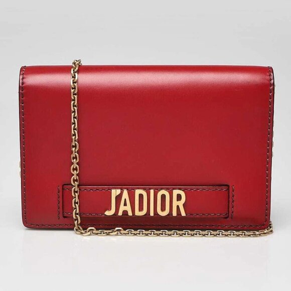 Christian Dior Red Smooth Calfskin Leather J'ADIOR Wallet on Chain Clutch Bag - Picture 1 of 12
